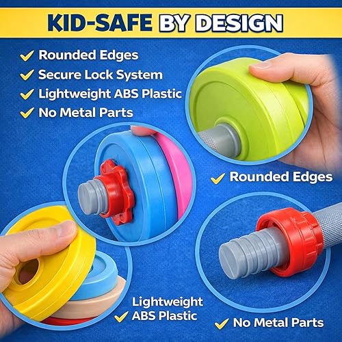 Miniatura 3 de Juego de pesas para niños - Equipo de juguete ajustable de 3-en-1 para ejercicio de juego de roles para niños - Gimnasio para principiantes,