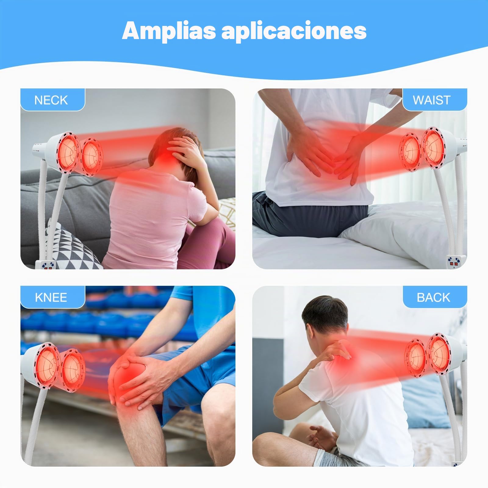 Lámpara de infrarrojo de doble cabeza, 275 W, lámpara de calor y luz, con soporte ajustable y giratorio 360° para mejorar la circulación sanguínea