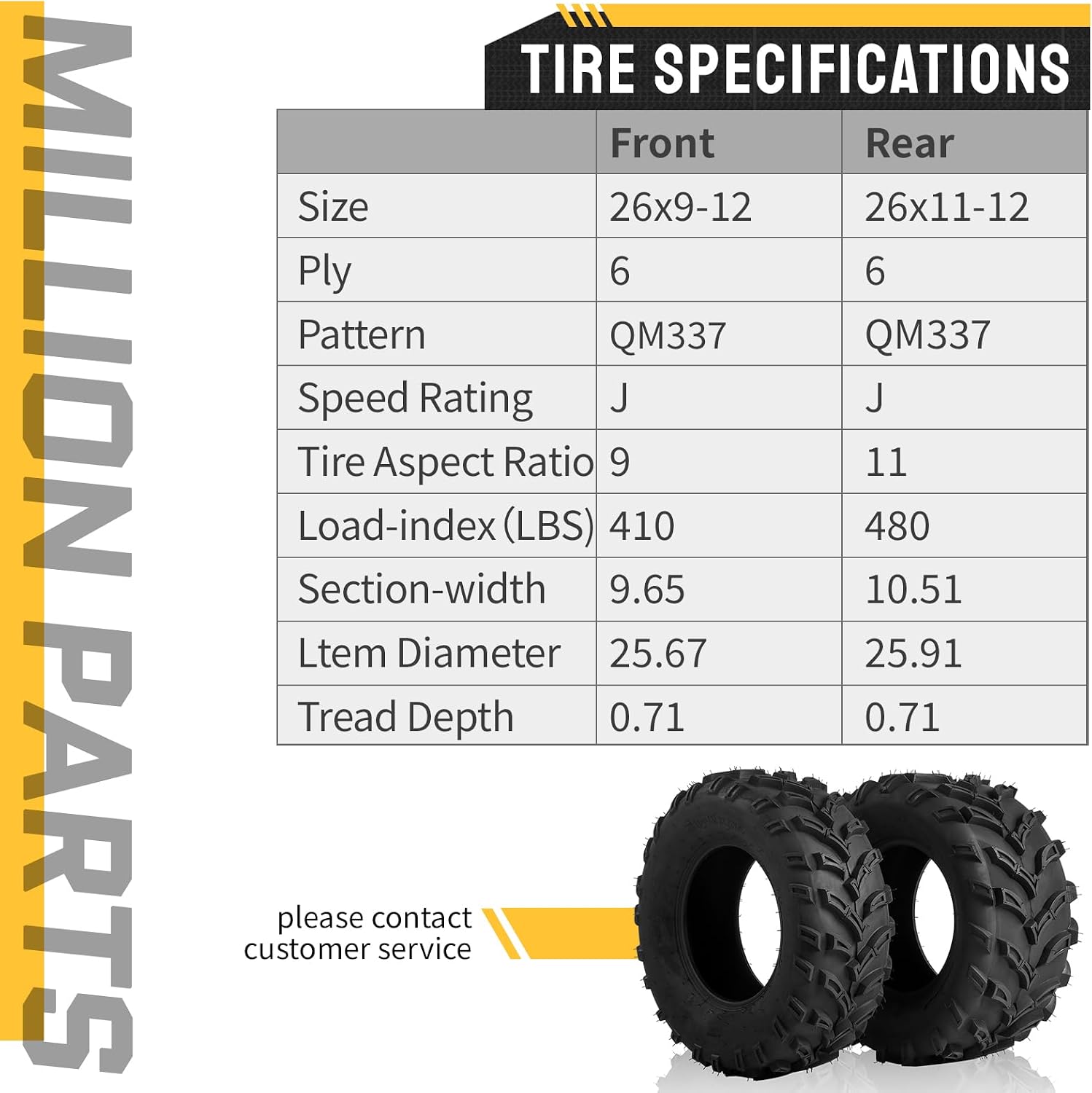 MOTORHOT 4 ATV UTV Tires 26x9-12 & 26x11-12 6PR All-Terrain Tubeless