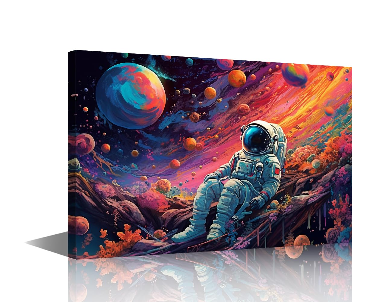 TISHIRON Planetary Astronaut Pictures Wall Decor Living Room 1 Piece Abstract Astronaut Wall Decor for Bedroom Astronaut Wall Art Posters & Prints Stretched and Framed Ready to Hang (12" Wx18 H)