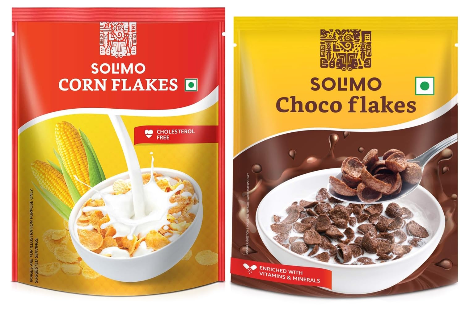 Amazon Brand Vedaka Corn Flakes 1.2kg Super Saver Pack 91.46% Corn Crispy No Preservatives & Vedaka Choco Flakes 1.2kg Crunchy Chocolate High Fiber No Preservatives