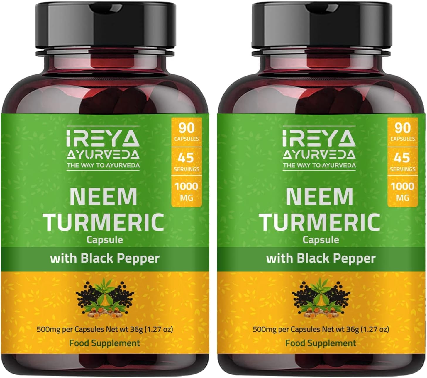 Neem & Turmeric Capsules | 90 Capsules Made Black Pepper, Neem, Turmeric (Pack of 2)