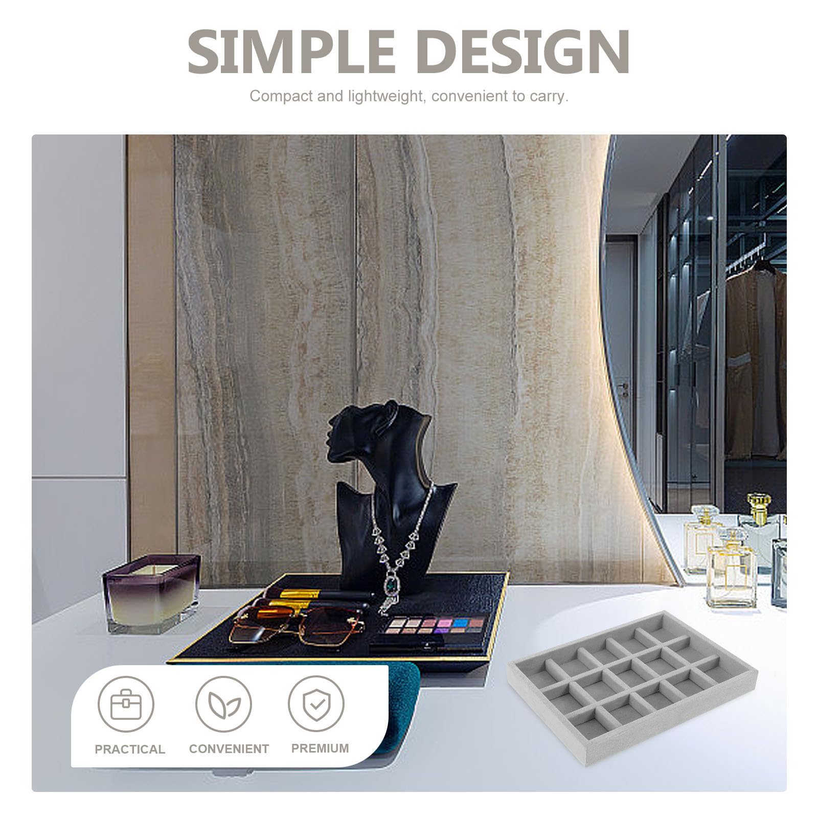 Bandeja para Anillos para Joyería de 15 Compartimentos, Flocada, 4 Piezas | Organizadores de Joyas para Anillos, Diseño de Rejilla para Anillos y Collares, Uso en Hogar y Joyería