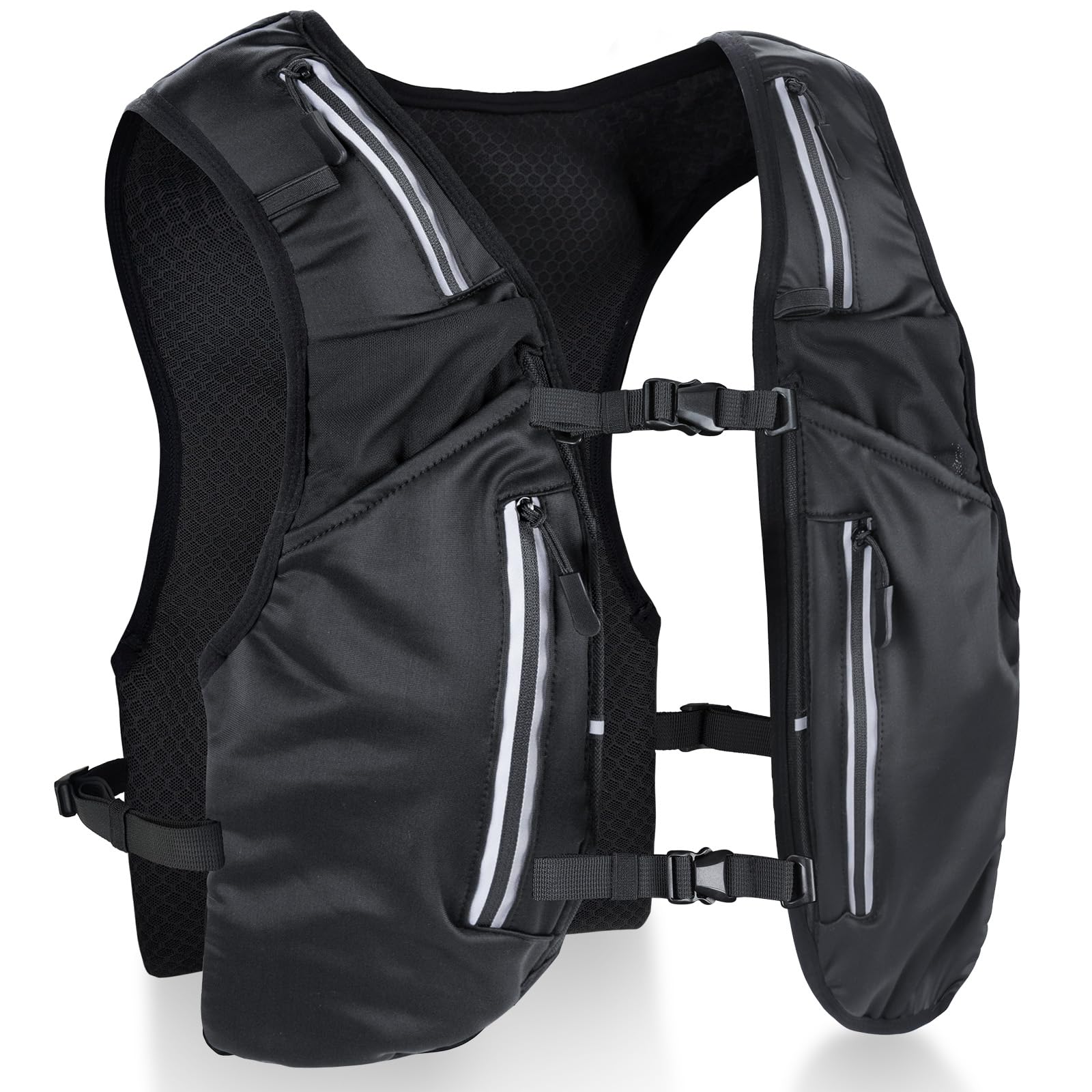 Nextyu Laufweste Damen & Herren, Trinkrucksack mit 2 500ML Trinkflaschenfächern & Große Handytasche, Leichte Trinkweste Reflektierend für Trailrunning Marathon Wandern, Atmungsaktivem Stoff