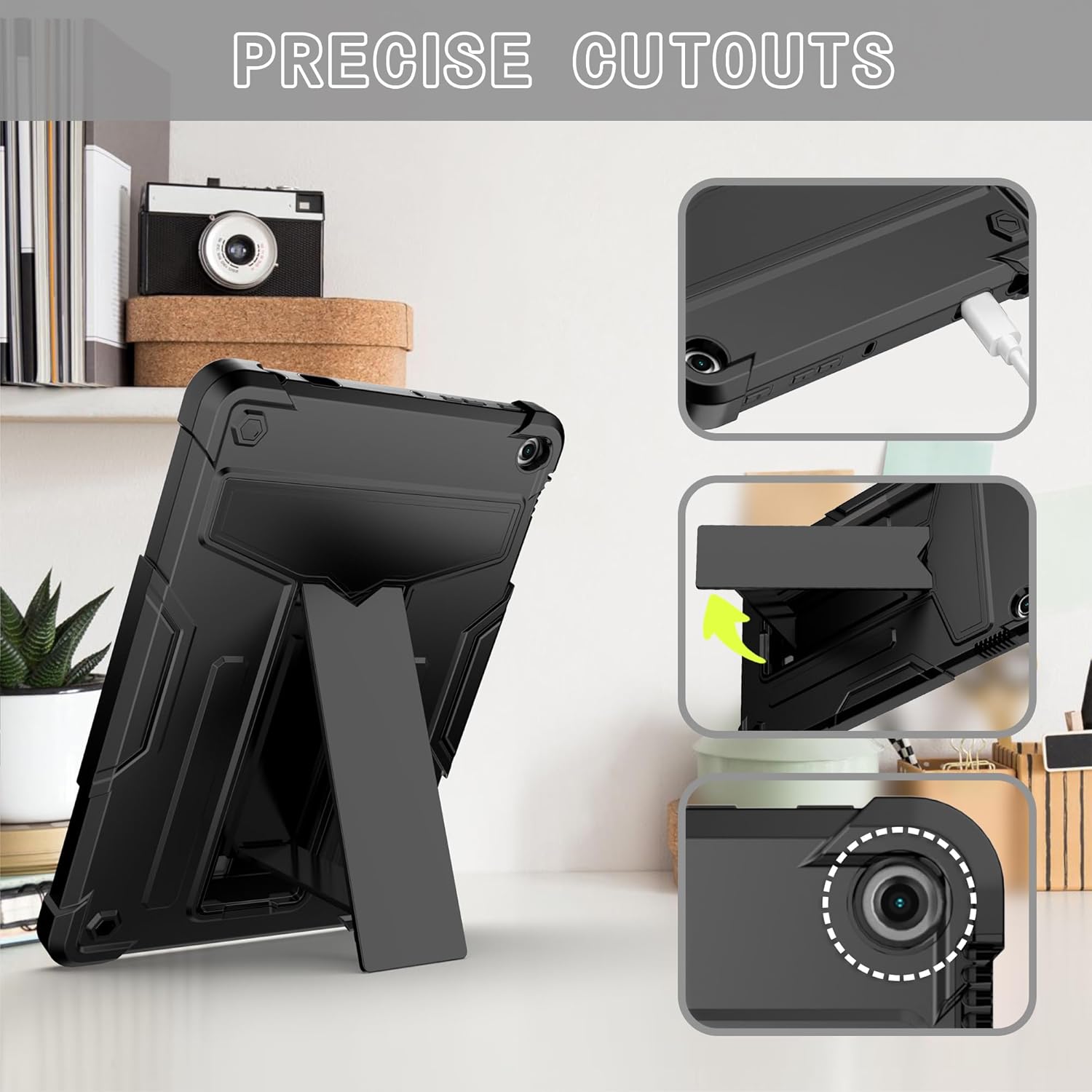 Case for Amazon Fire HD 10 Tablet 10.1" Inch Display (13th Generation, 2023 Released) - Heavy Duty Hybrid Kickstand Case Cover + 1 Screen Protector and 1 Random Stylus (Black/Black)