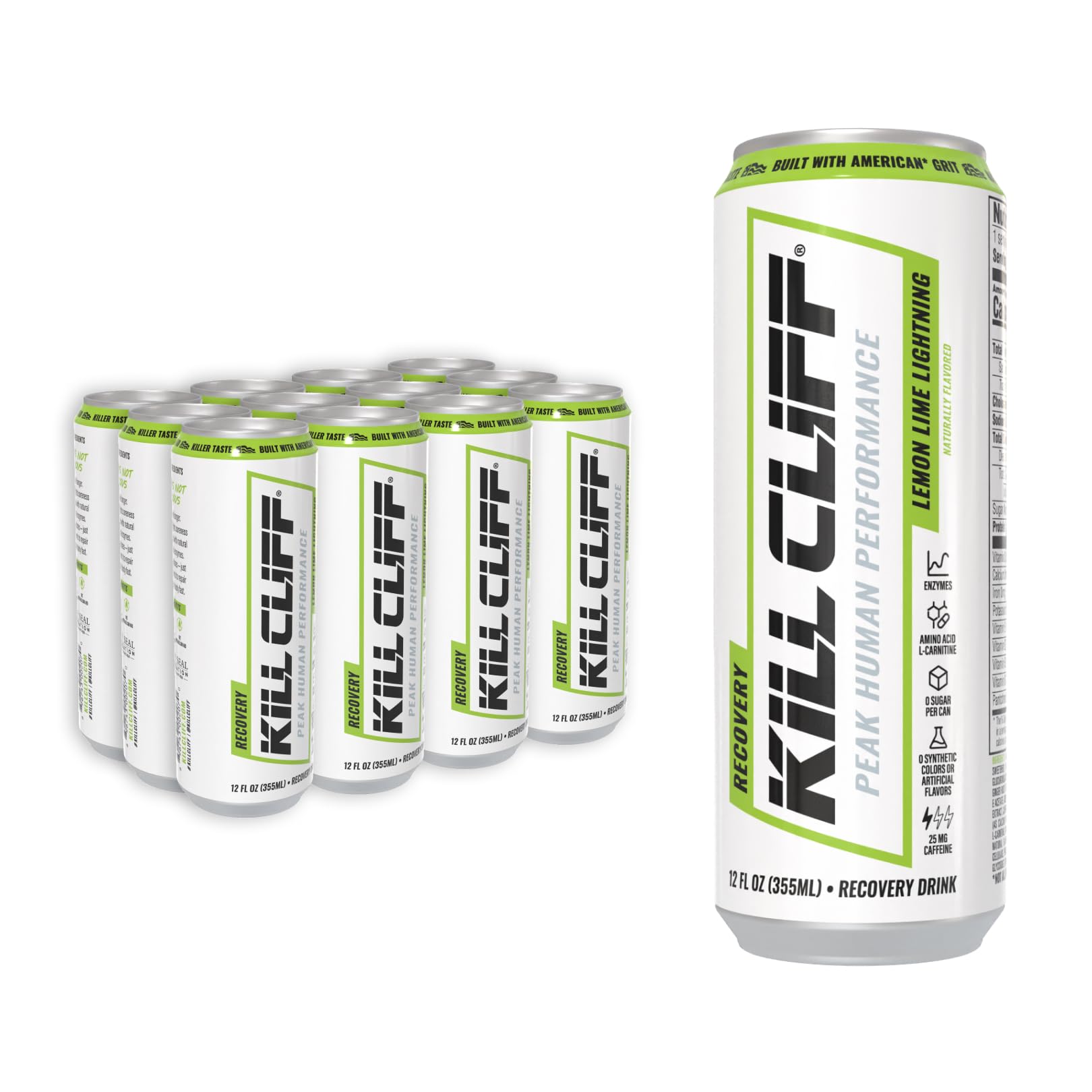 KILL CLIFF Energy & Recovery Drink | Electrolytes & B Vitamins | Natural, Clean Energy Drink | Zero Sugar | Keto | 12 Pack (Lemon Lime Lightning),12 Fl Oz (Pack of 12)