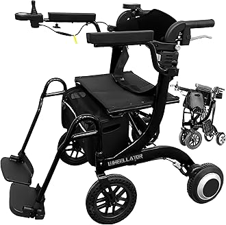 Wheellator 3-in-1 Electric Wheelchair, Rollator Walker & Transport Chair for Seniors, Adults – Lightweight & Portable Electric Walker Wheelchair Combo, All Terrain, Airline Approved (Black)