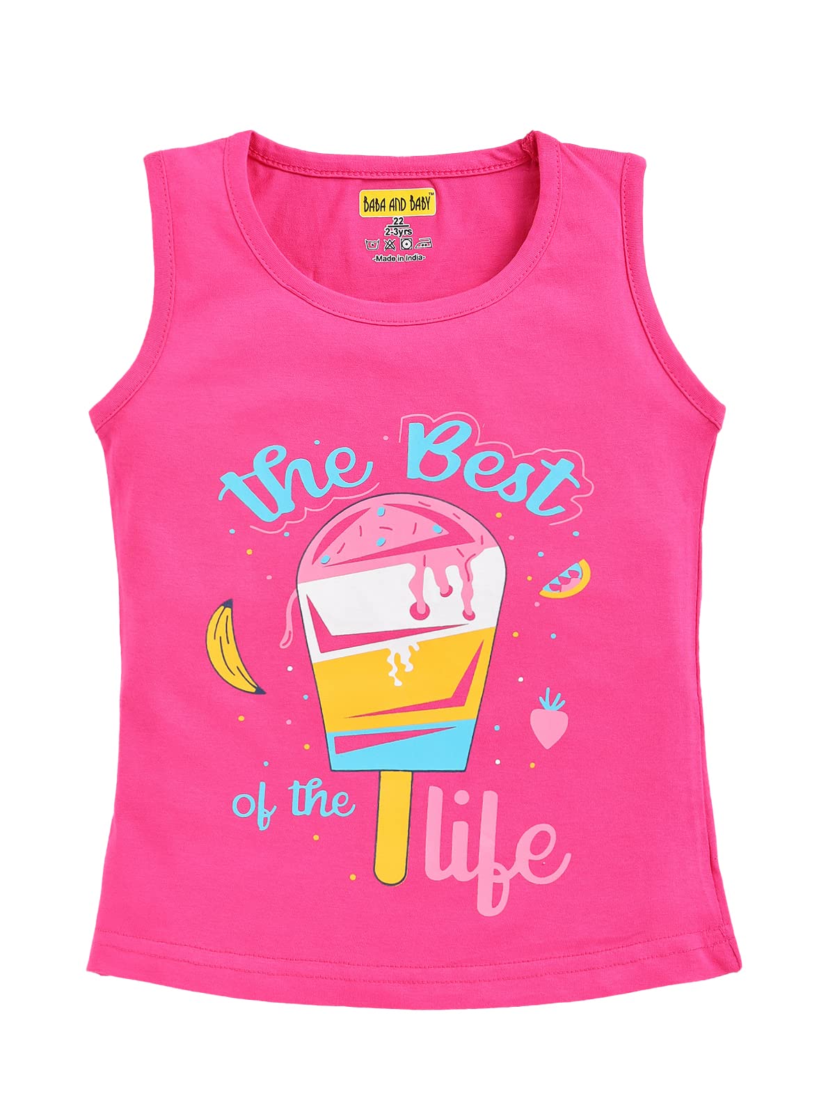 BABA AND BABY Kids Top Cotton Printed Sleeveless Tshirt for Girls Pack of 3 (3-4 Years, Pack of 3-A) 4