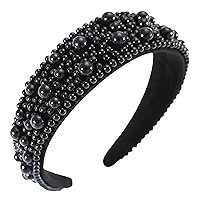 Vista 6 de Diademas de perlas para mujeres y niñas, diadema gruesa acolchada de moda, diadema de novia, boda, cumpleaños, accesorios para el cabello, color gris