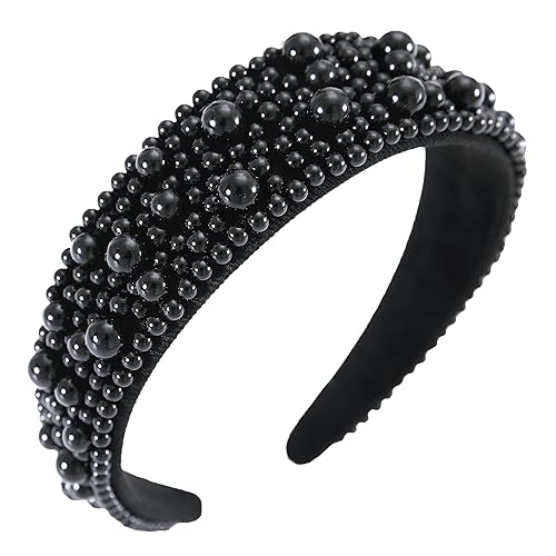 Miniatura 6 de Diademas de perlas para mujeres y niñas, diadema gruesa acolchada de moda, diadema de novia, boda, cumpleaños, accesorios para el cabello, color gris