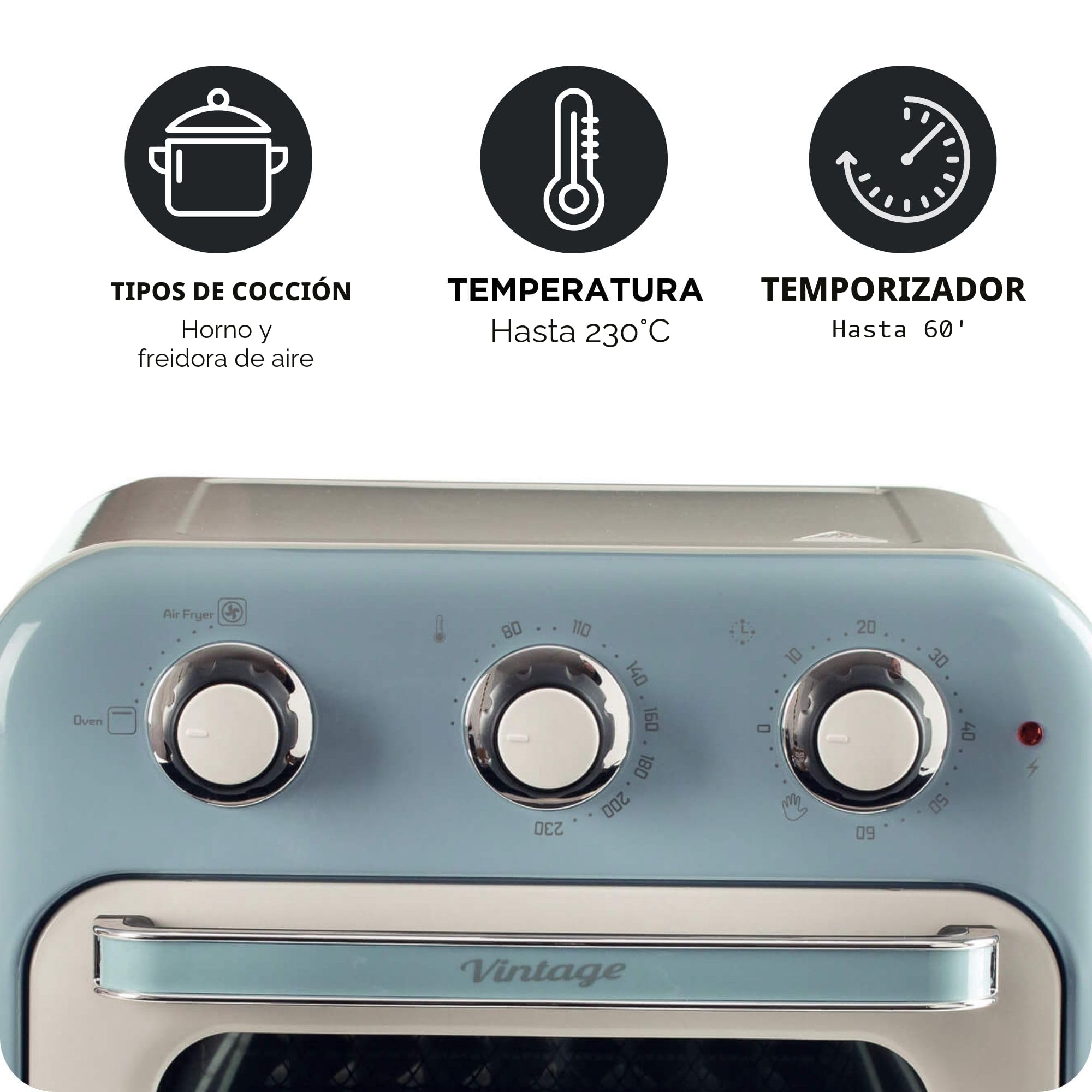Ariete 4632 - Freidora de aire y horno (1400 W, 2 en 1, capacidad 16L, accesorios incluidos, temporizador de 60 minutos, doble cristal, azul claro