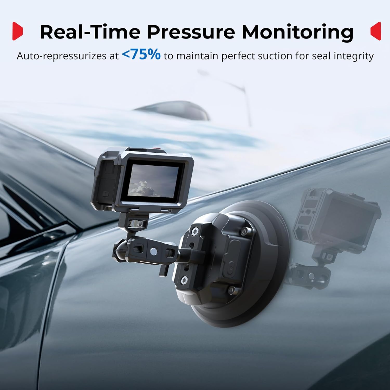 The electric suction cup mount automatically repressurizing to maintain seal integrity