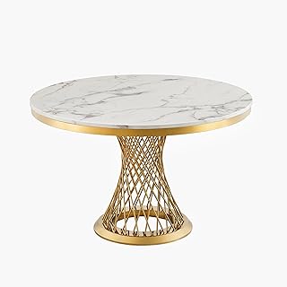 47Inch Modern Round Dining Table, Marble Top Kitchen Table with Stainless Steel Base, Luxury Breakfast Table for Dining Room, Kitchen