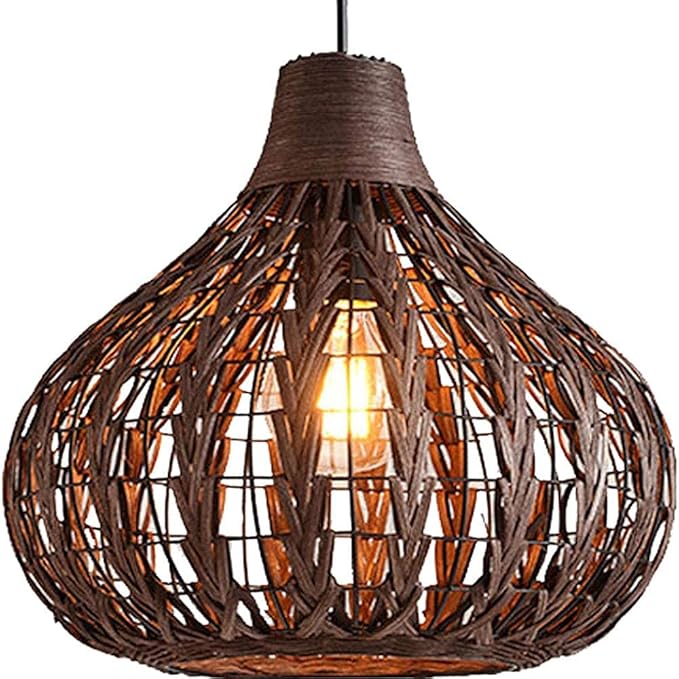LUYIYI Amerikaanse bamboe kunst plafond kroonluchter rotan rieten kroonluchter natuurlijke geweven lamp E27 verstelbare eetkamer keuken opknoping decoratieve lamp 35cm (Color : Brown)