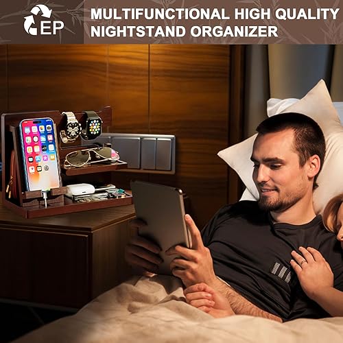 Miniatura 32 de Yirilan Wood Phone Docking Station for Man, Nightstand Charging Organizer and Cell Phone Stand, Birthday Gifts for Men, Dad, Anniversary, Key Black