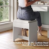 Vista 6 de Furniouse Escritorio de tocador de 37 pulgadas de ancho, espejo de tocador con luces y juego de mesa con 5 cajones, juego de tocador con 3 modos