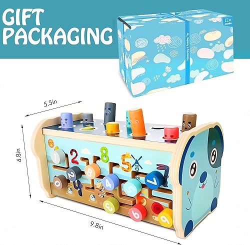 Miniatura 3 de KIDWILL Montessori - Juguete para martillar y actividades de madera para niños de 1 a 2 años, con xilófono, laberinto de números, banco para