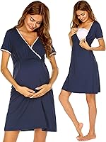 Ekouaer Maternity Nursing Nightgown - Short Sleeve Labor Delivery Hospital Gown for Breastfeeding