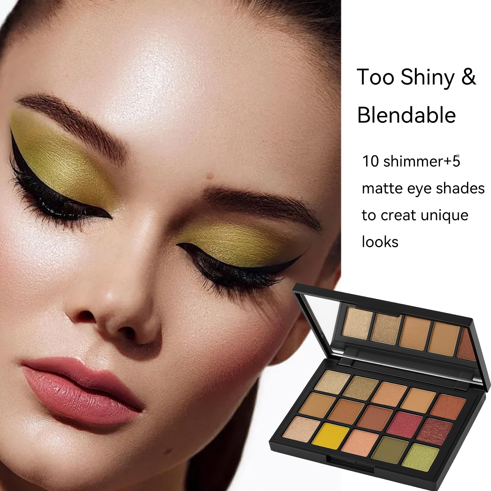 K'APEINE Palette de maquillage 15 couleurs de fard à paupières, couleurs mates, métallisées brillantes, haute pigmentation, ultra pailletée, formule longue tenue pour femme, quotidien, fêtes