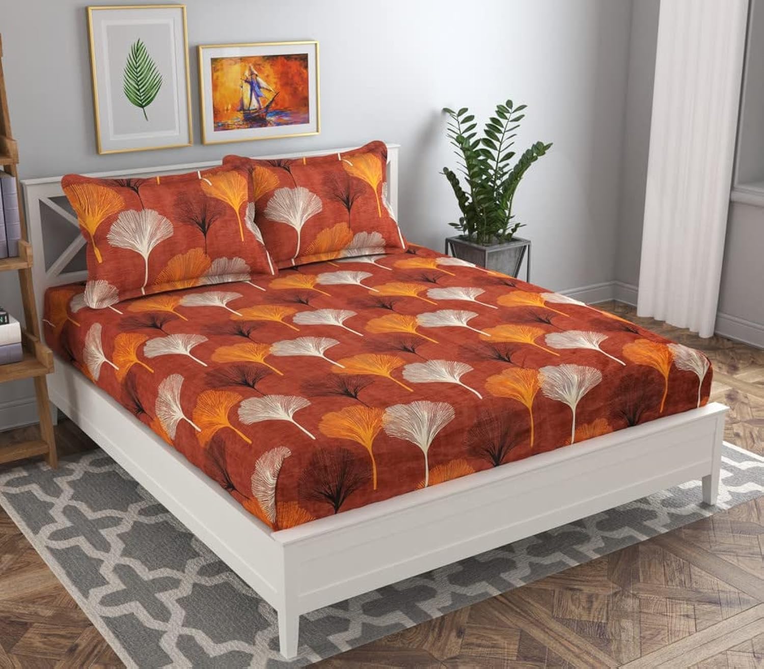 BSB HOME Floral Bed Sheets - King Size, Powder Blue -24
