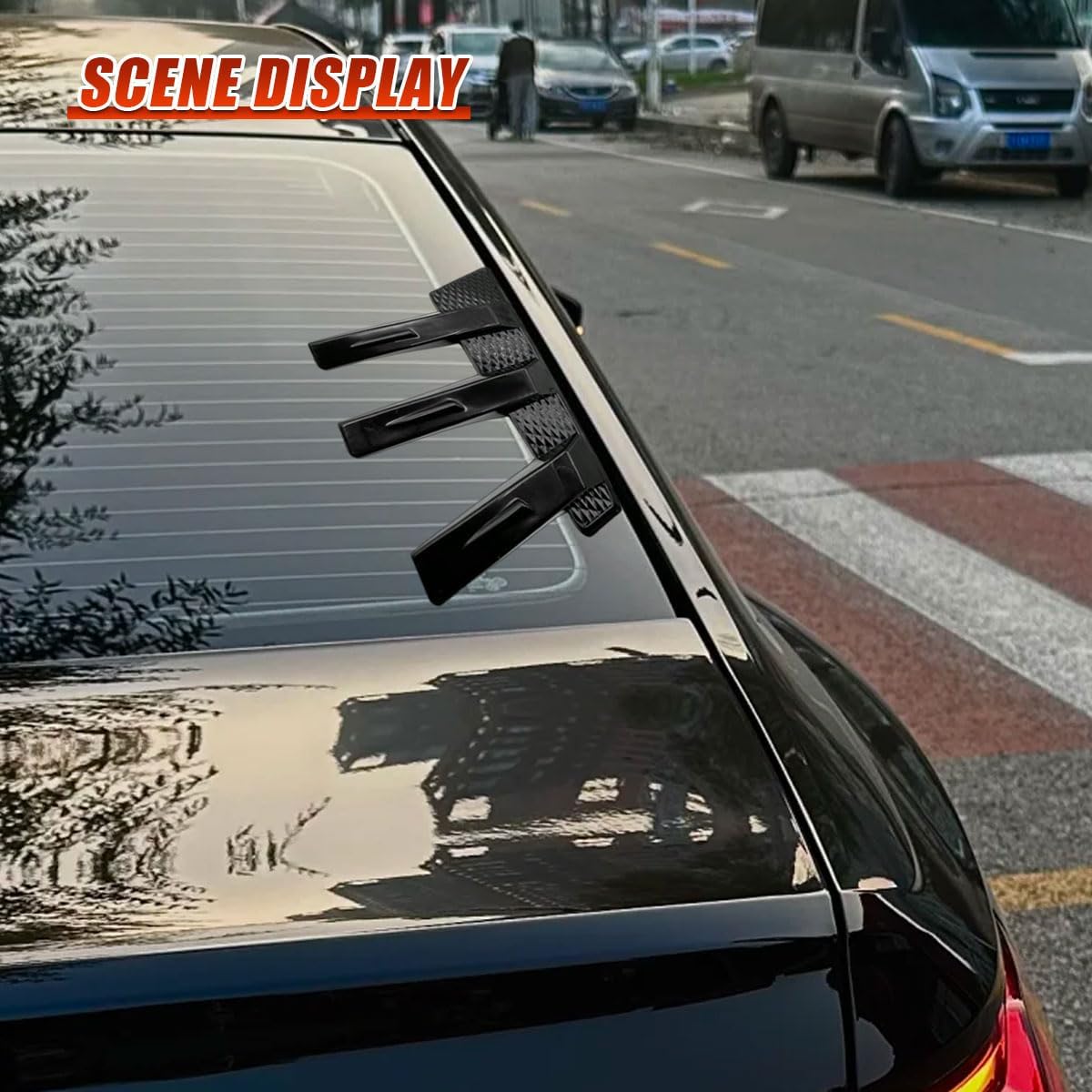 Craedli 2PCS Car Rear Window Louver Decal Sticker, Racing Style Side Spoiler Splitter Rear Windshield Decorative Stickers, 3D Air Knife Shaped Fenders Decal Car Modification Accessories (Black)