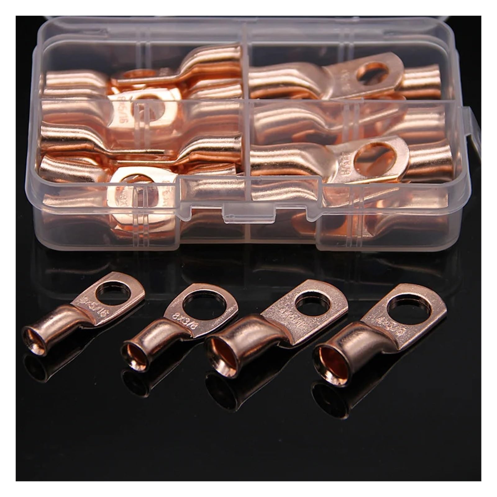 REIUAFWYGV 30Pcs 4/8 AWG Copper Lug Ring Wire Connectors Closed Ends Cable Splice Crimp Terminals Assortment Kit