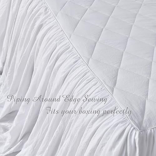 Miniatura 4 de Lady Ann Wheat Ruffle Skirt Bedspread Queen Size 3-Piece Set, Ultra Soft 30" Long Drop Corner Split Farmhouse Quilted Bed Spread