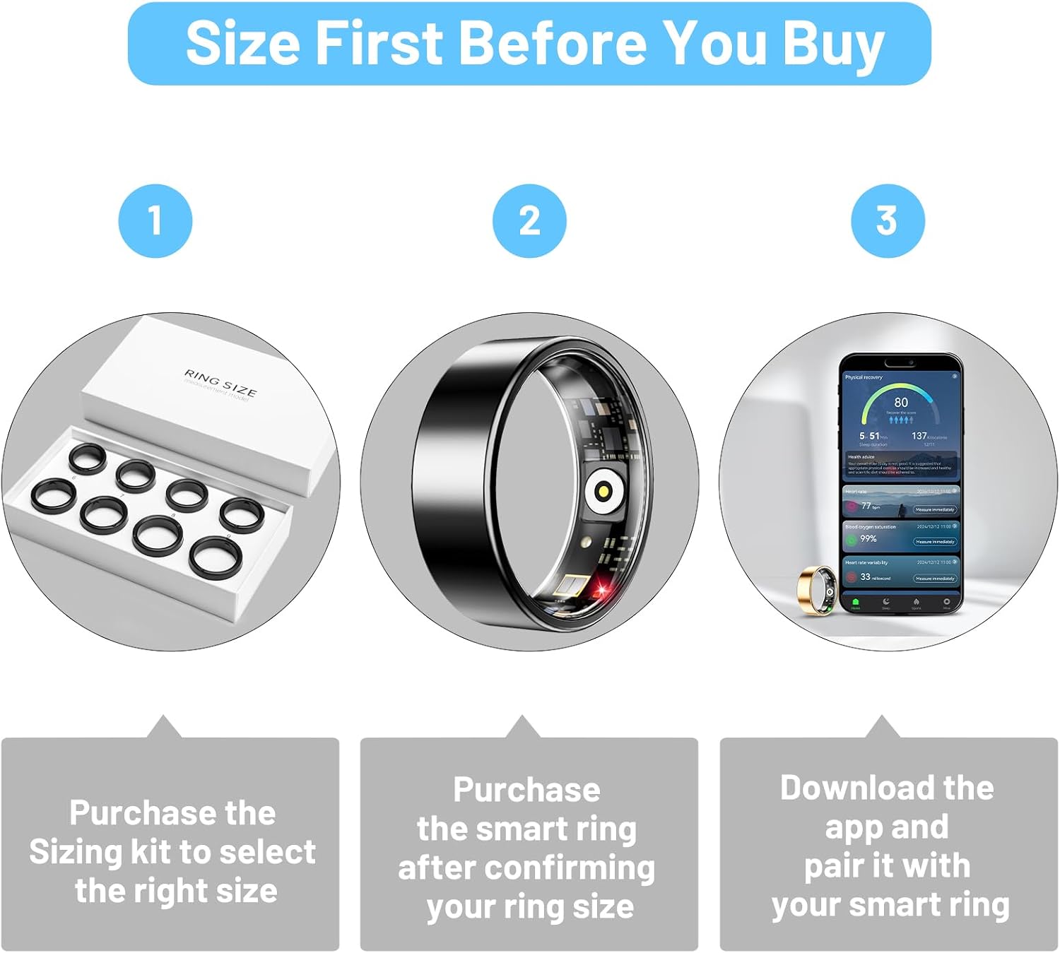 Mirlray Sizing Kit, Smart Ring Sizer, Size First Before You Buy, Includes 8 Sample Ring Sizes, Sizes 6 to 13, Find The Perfect Ring Size