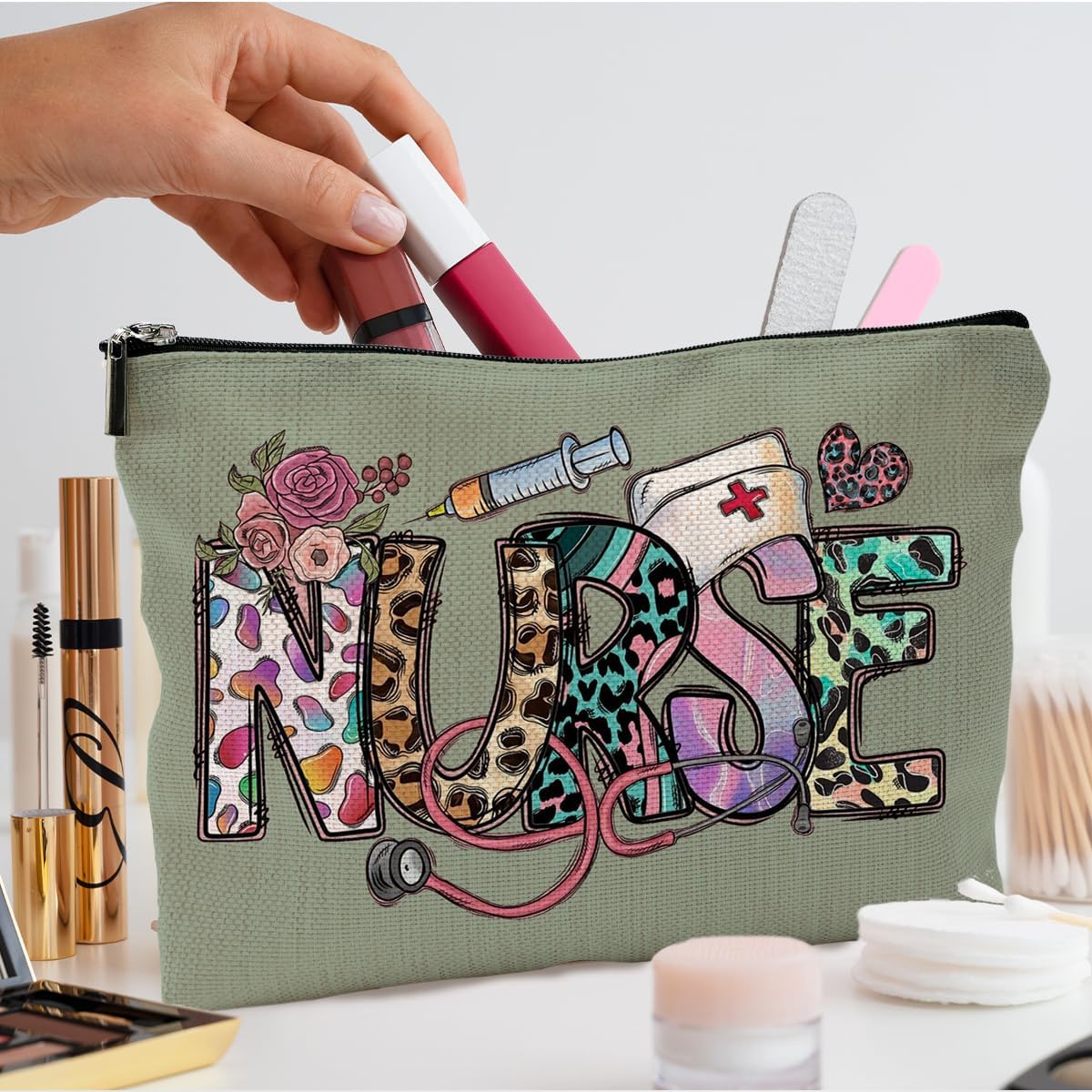 Nurse Makeup Bags,Nurse Gifts for Women,Nurse Cosmetic Bags With Zipper,Nurse Gifts for Nursing Student,Student Nurse Gifts(Green) image 2