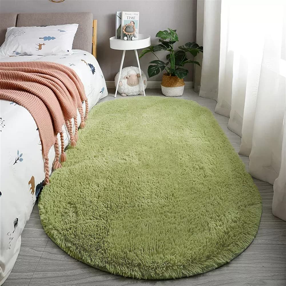 Reyox Fluffy Soft Oval Area Rug, Plush Shaggy Carpet for for Living Room Bedroom Home Décor Grass Green 2.0 x 3.0 Feet