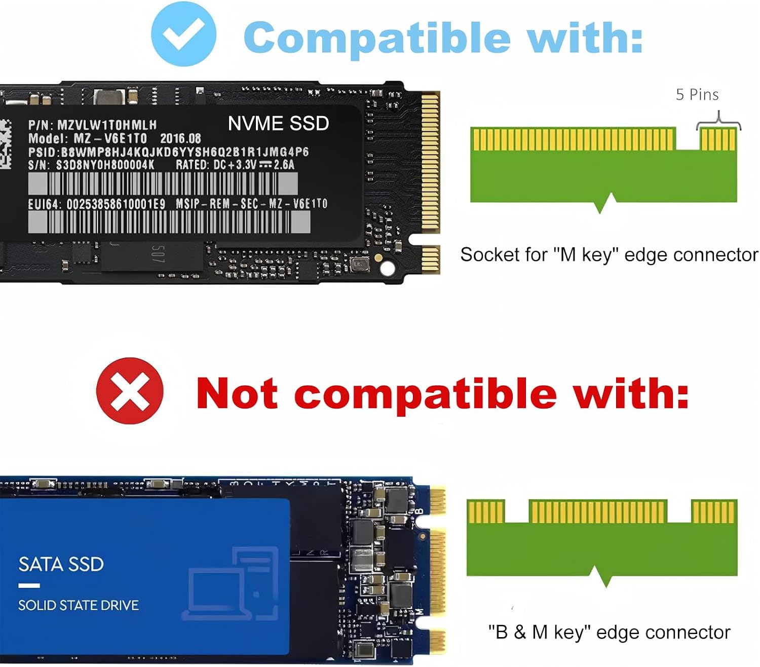 Key-M to PCIe Adapter Card - M.2 NVMe SSD Converter - Compatible with Desktop PCs/Motherboards - (Supports 2280/2260/2242/2230 Sizes)