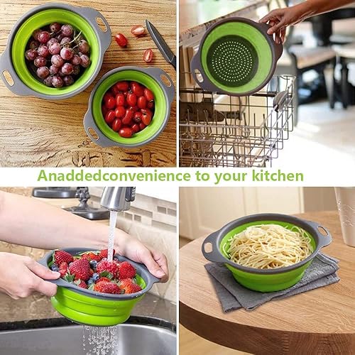 Miniatura 7 de HOWOON Basket Collapsible Colander Set of 2 Round Silicone Kitchen Strainer - 1 large small Perfect for Draining Pasta, Vegetable and fruit (Green)
