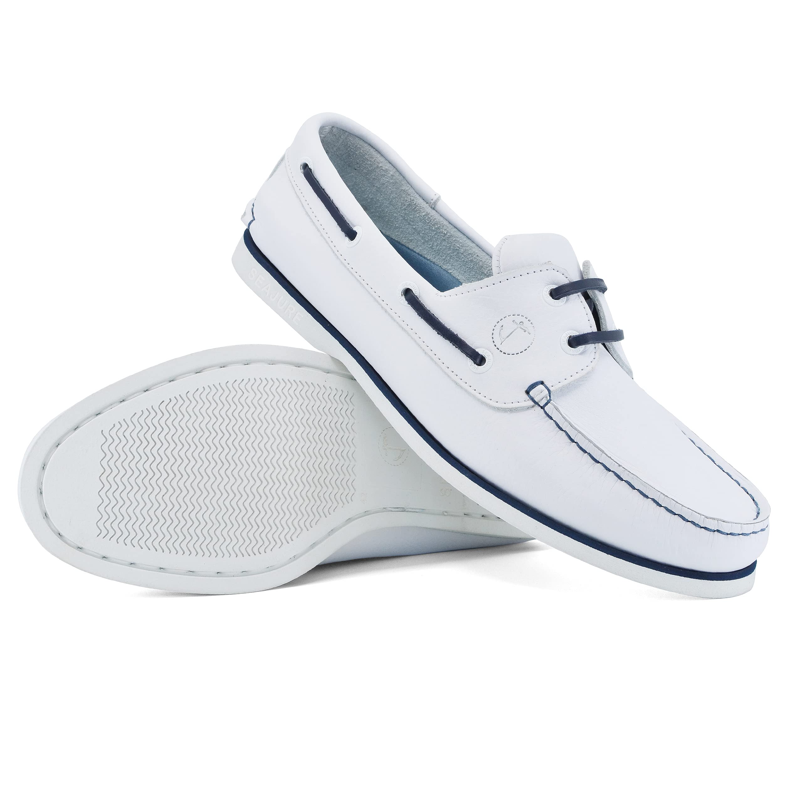 Seajure Damen Bootsschuhe Sauvage Weiß und Marineblau Leder