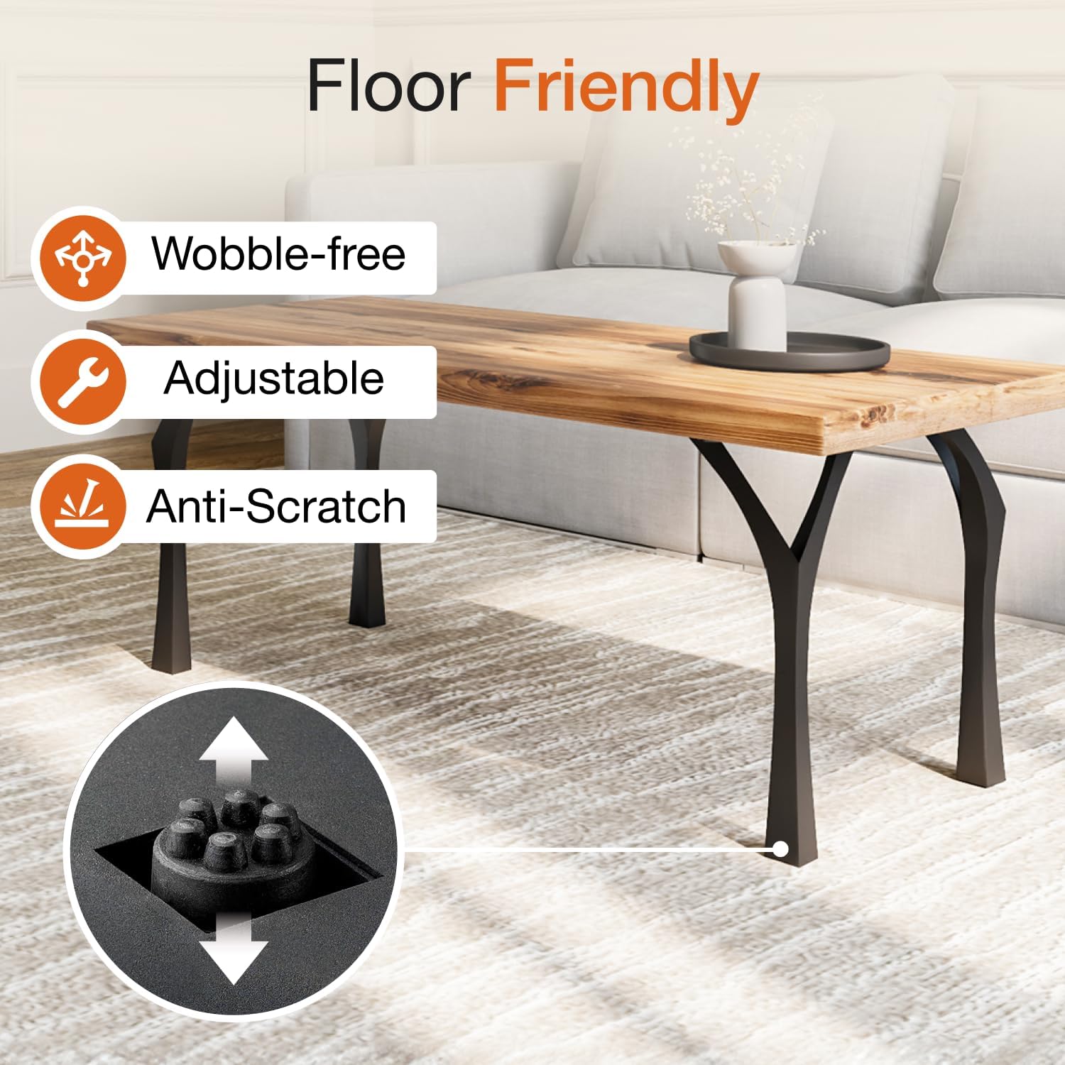 Flowyline 16" H 118 Faras Handcrafted Black Metal Table Legs and Bases for Bench | Steel Coffee Table Legs | Rust-Resistant, Adjustable Furniture Legs | DIY Mid-Century Modern Indoor/Outdoor