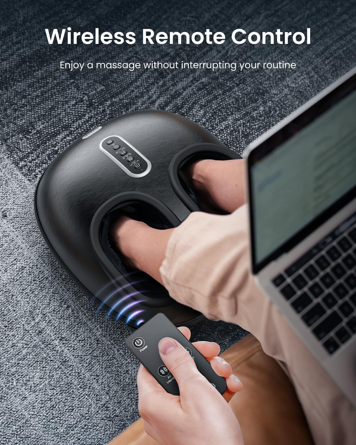 Hand removing a washable foot cover from the massager