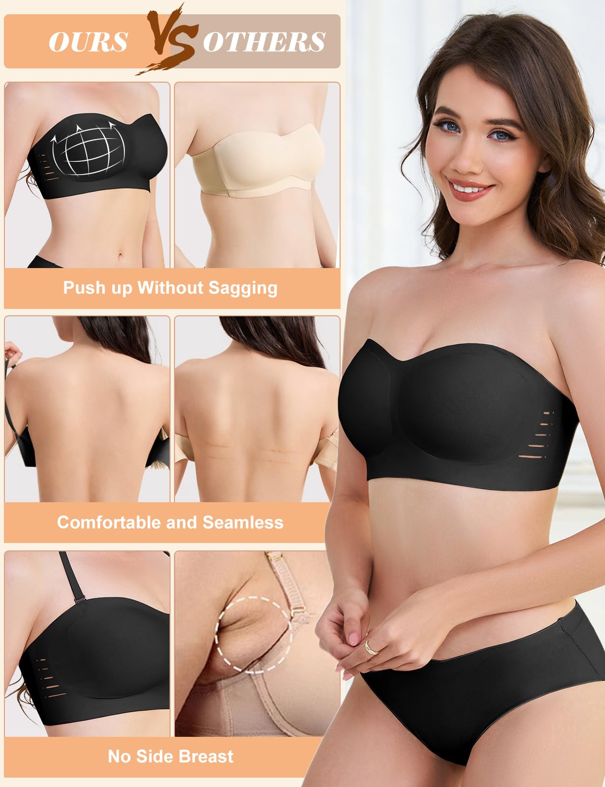 Lonya Reggiseno Senza Spalline Donna Reggiseni Senza Ferretto Imbottito Senza Cuciture Invisibile Comodo Multifunzione Bralette