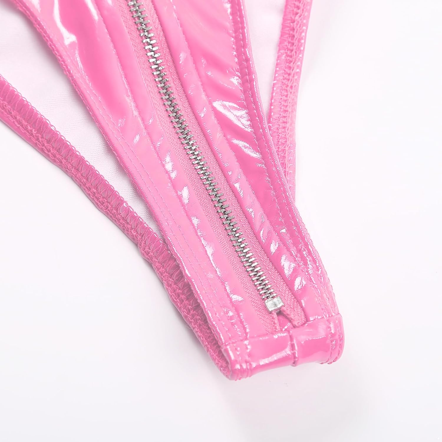 Lejafay Women's PVC Leather High Waist Thongs G Underwear Buckles Zipper Crotch Underpants