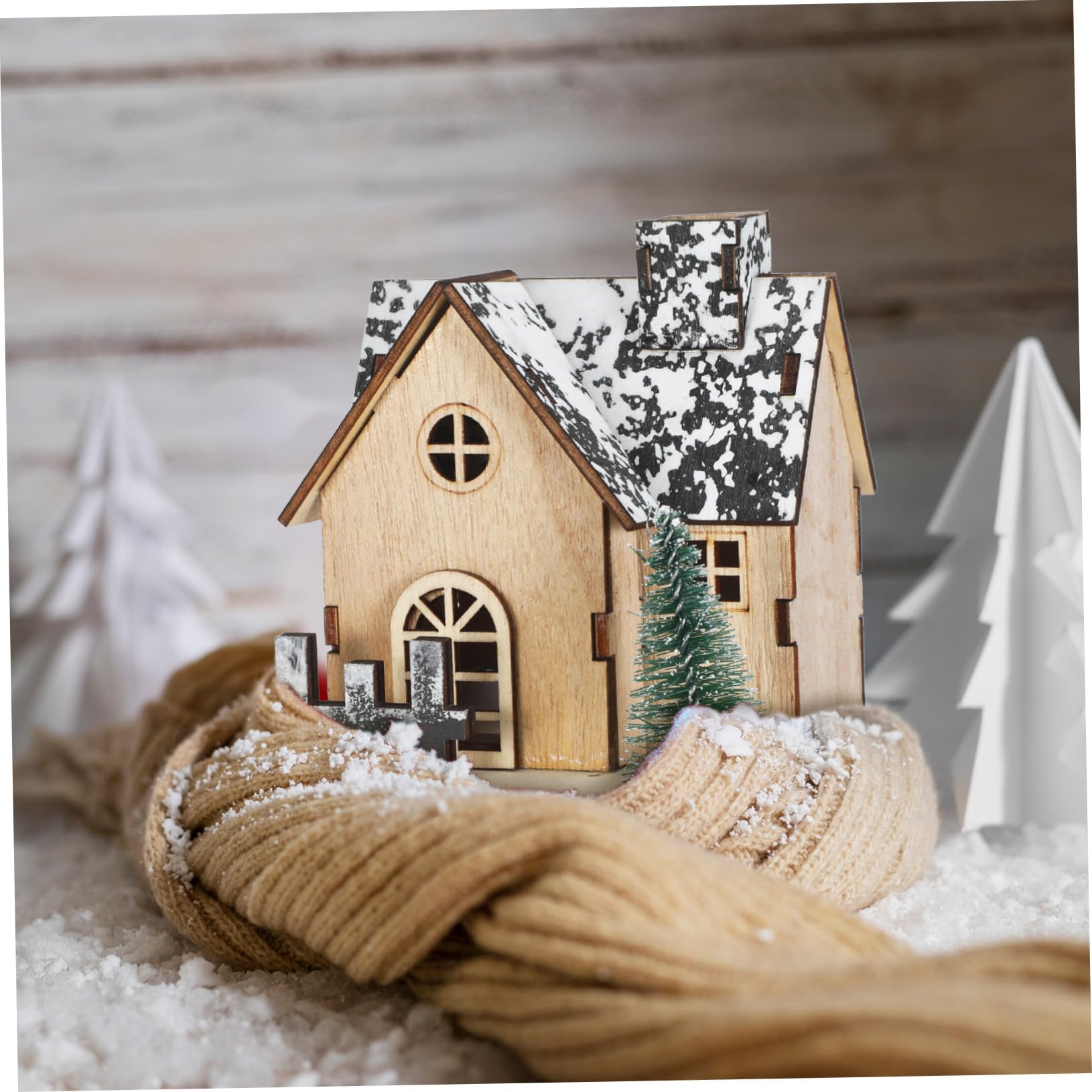 KOMBIUDA 3pezzi Casetta di Natale in Legno Set di Villaggio Natalizio Mini Case di Legno Decorazioni per Tavolo Case Illuminate