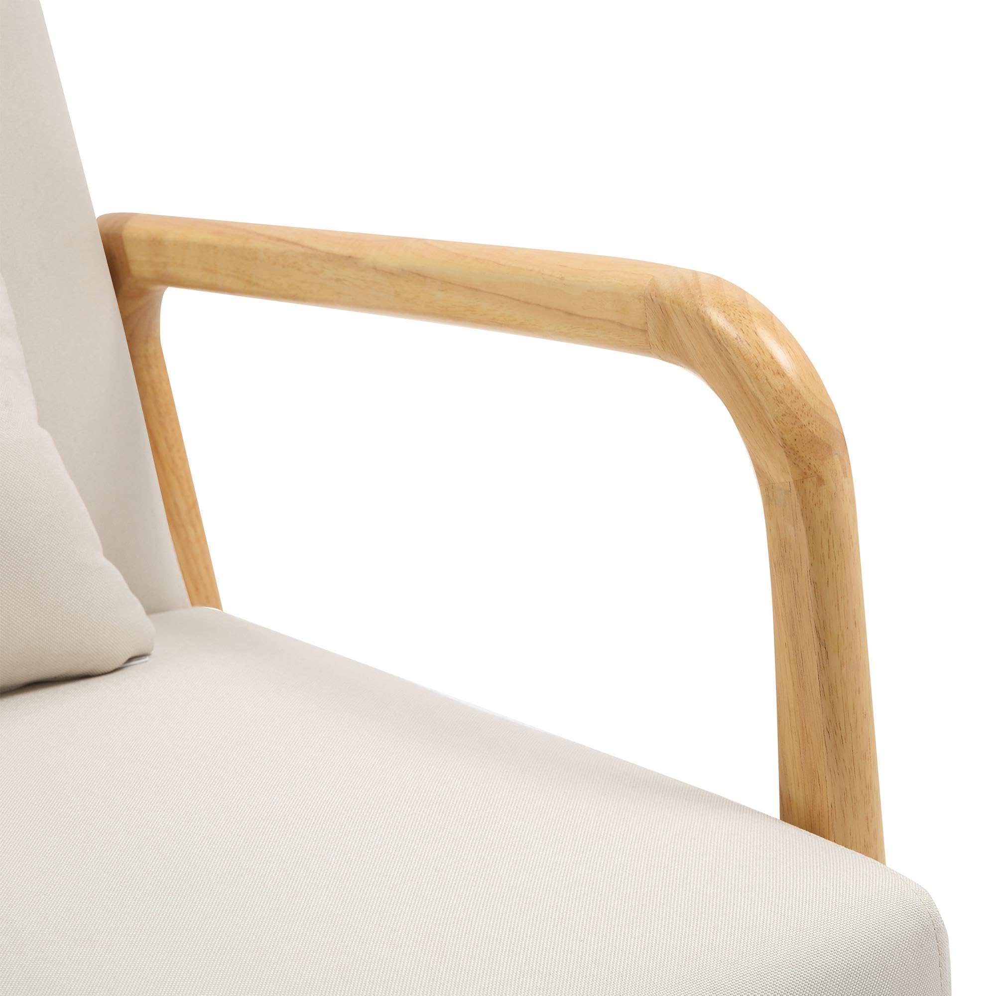CLP Sillón Hibbing en Tela con cojín I Silla de Descanso con Base & reposabrazos de Madera I Butaca alcochada nórdica con Respaldo, Color:Crema