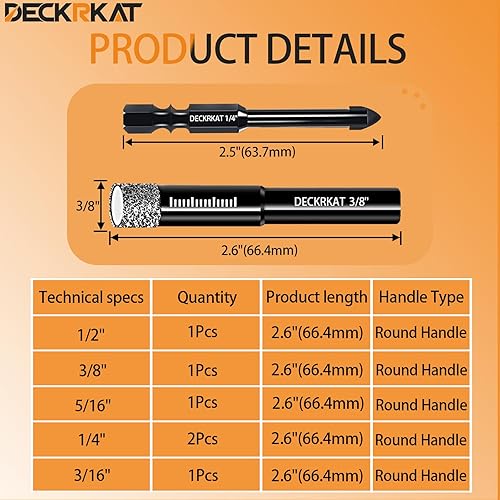 Miniatura 26 de Juego de 5 brocas de diamante, brocas de núcleo para materiales duros, azulejos de cerámica, piedras de vidrio, refrigerante integrado, perforación