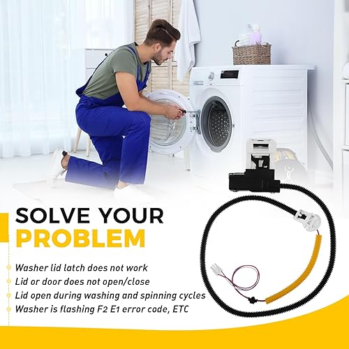 Miniatura 5 de Interruptor de bloqueo de tapa de lavadora W11307244 W10682535 (3 cables), kit de montaje de pestillo de puerta de lavadora de repuesto para
