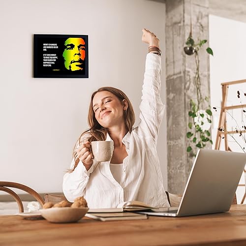 Miniatura 3 de Bob Marley-"If It Takes Money-Search for Happiness Will Never End"-10 x 8" Life Quotes Wall Art Print. Vintage Silhouette Sign-Ready to Frame.