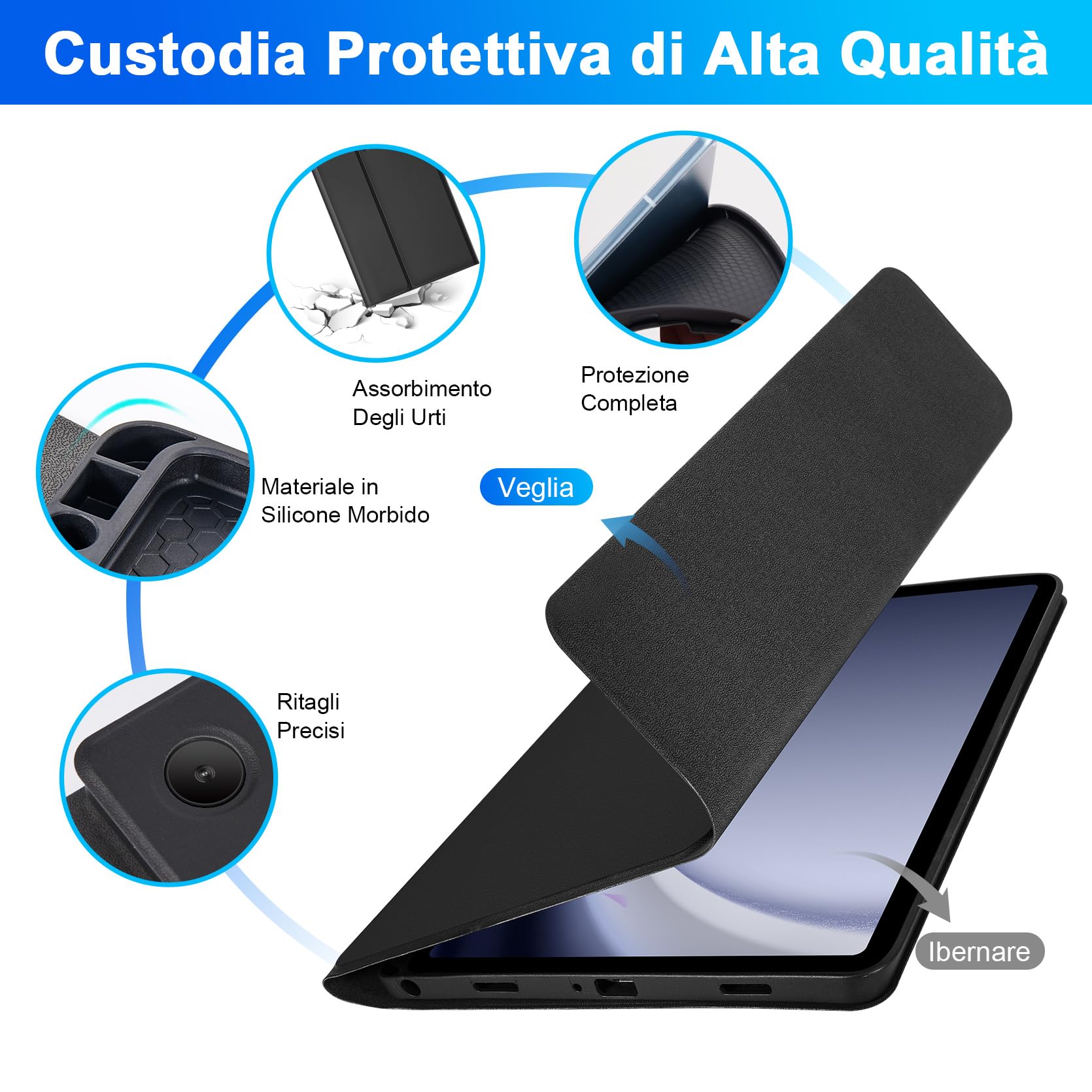 SAMSUNG Custodia con Tastiera Retroilluminata per Galaxy Tab A9 Plus 11" (SM-X210/X215/X216/X218), Layout Italiano, Cover con Tastiera Rimovibile, Nero