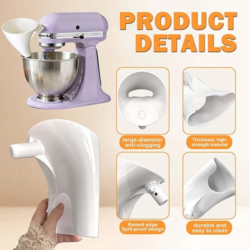Miniatura 2 de Embudo de harina para mezclador de ayuda de cocina, accesorio fácil de verter sin ensuciar y se adapta a cabezal inclinable de 4.5 a 7 cuartos de