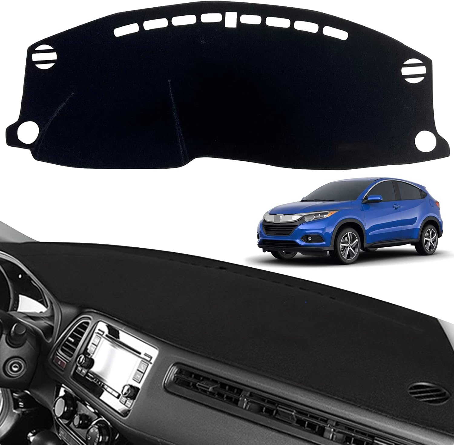 Dashboard Dash Board Cover Mat Pad Carpet Non-Slip Custom Compatible with Honda HR-V 2016-2022 HRV Protector Sunshield (Black Trim)