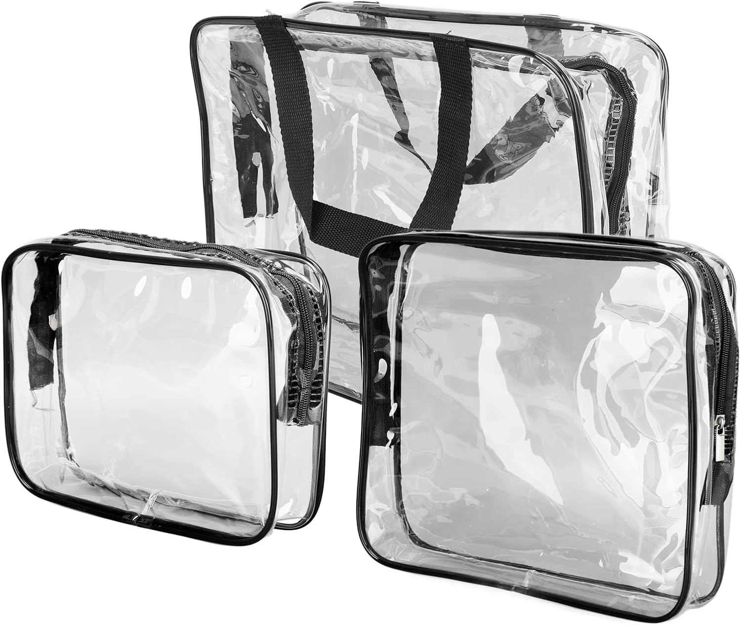 3 Pieces Clear Travel Bags, Waterproof Portable Transparent Cosmetic Makeup Bags Brown - Durable PVC Material, Easy to Clean, Multipurpose Storage for Travel and Fitness (Black)