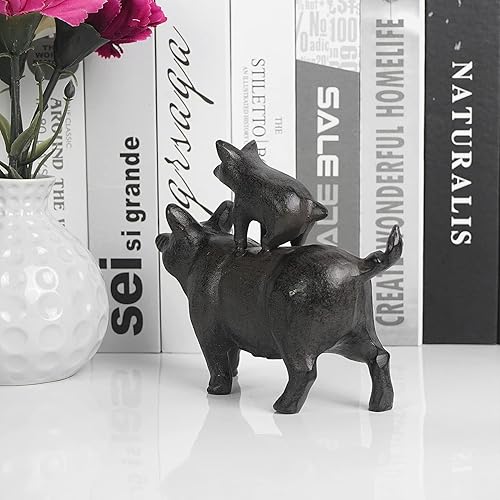 Miniatura 4 de Bonita estatua de cerdo apilado, divertida figura de cerdo, decoración del hogar de hierro fundido, animal de la suerte coleccionable rústico de 5