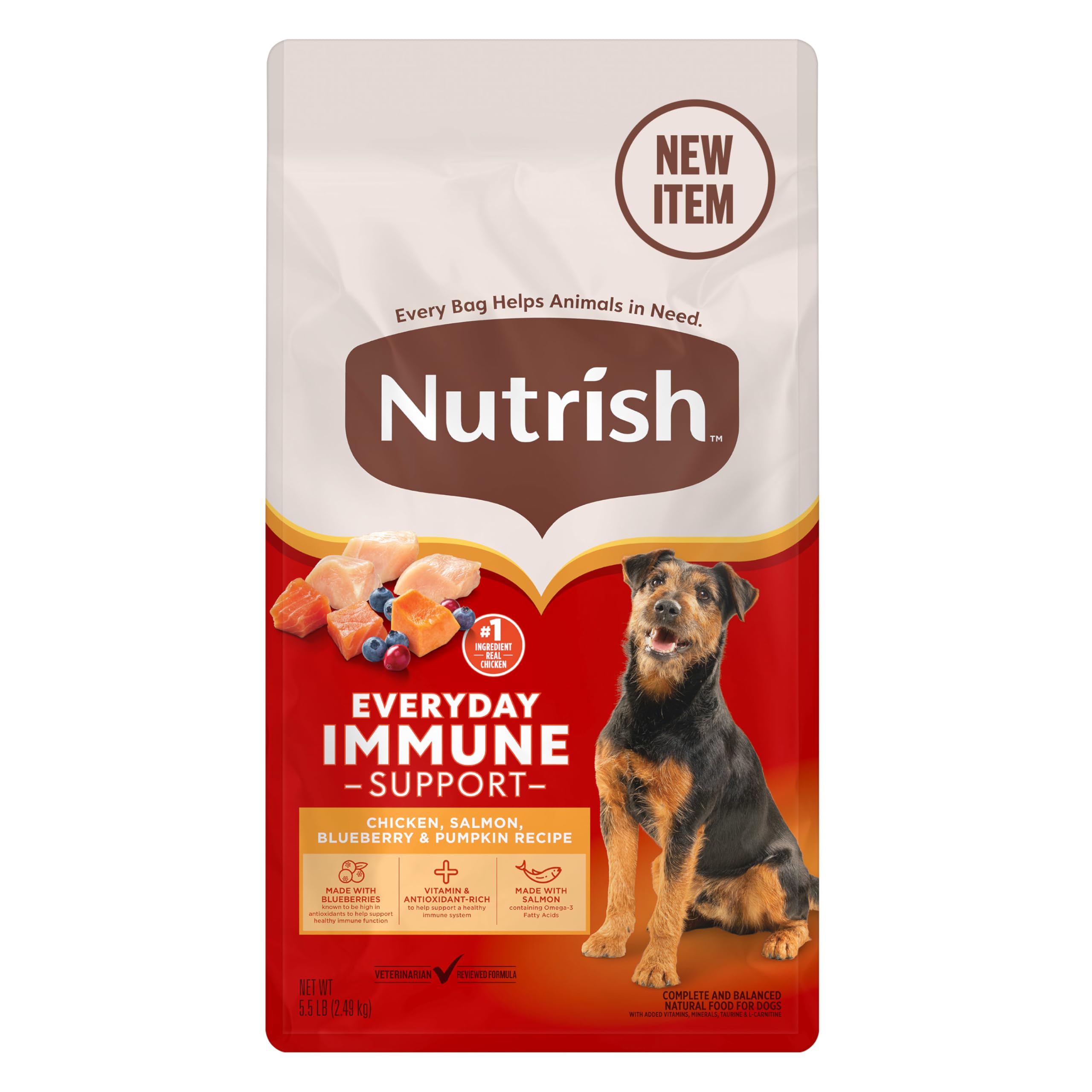 BBD: Sep/12/2026. Nutrish Everyday Immune Support Dry Dog Food Chicken, Salmon, Blueberry & Pumpkin Recipe, 5.5 lb. Bag, 4 Count (Rachael Ray)