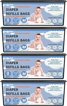 おむつペール 詰め替えバッグ 30袋入り Genie Easy Roll Signature Diaper Pails and Platinum おむつペール 最大8ヶ月持続 7層防臭技術 4パック120袋