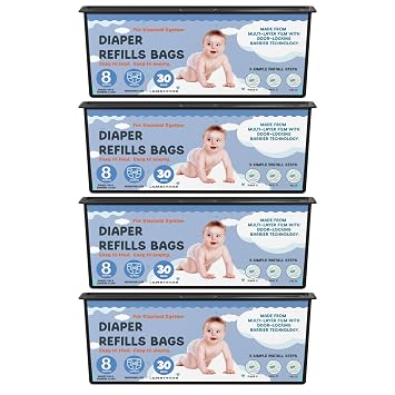 Diaper Pail Refills Bags with 30 Bags Compatible with Genie Easy Roll Signature Diaper Pails and Platinum Diaper Pails, Lasts Up to 8 Months, 7-Layer Odor-Barrier Technology, 4 Pack 120 Bags